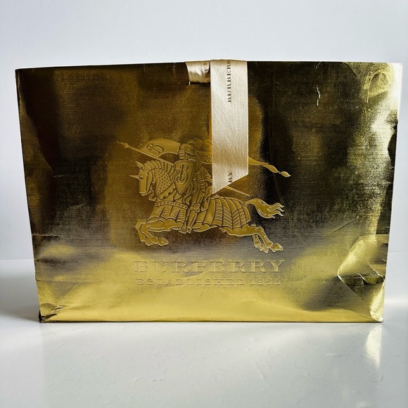 Authentic Burberry Gold Paper Shopping Bag Gold Knight Logo Discounted - Picture 2 of 9